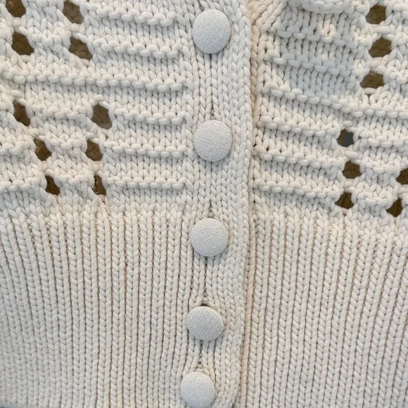 ZARA Cream Open-Knit Tie-Front Cropped Cardigan - Picture 7 of 8
